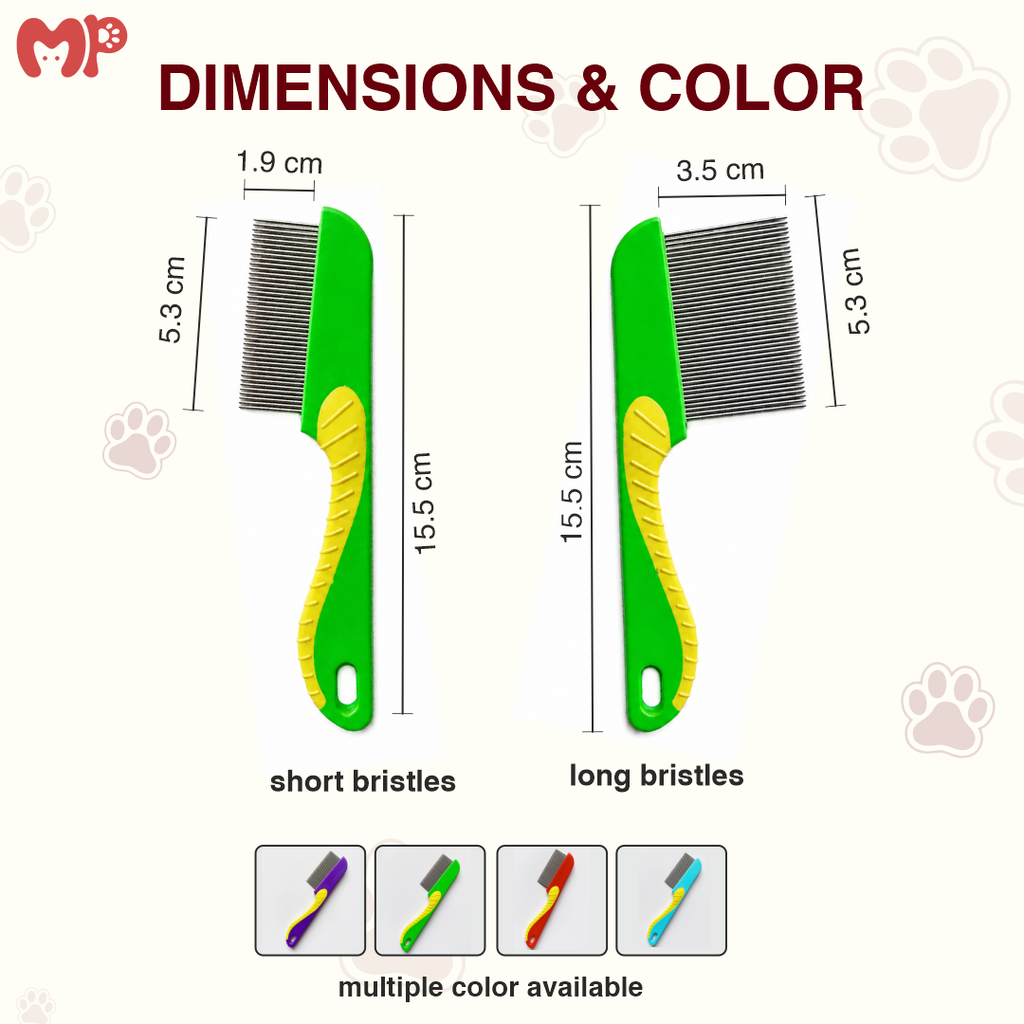 Professional Pet Flea Comb for Dogs & Cats | Dual-Bristle Variant Set (Long & Short Bristles) | High-Density Stainless Steel Lice | Tick & Dander Remover | Manual Non-Slip Ergonomic Grip (FLEA COMB - SMALL) | (FLEA COMB - LARGE)