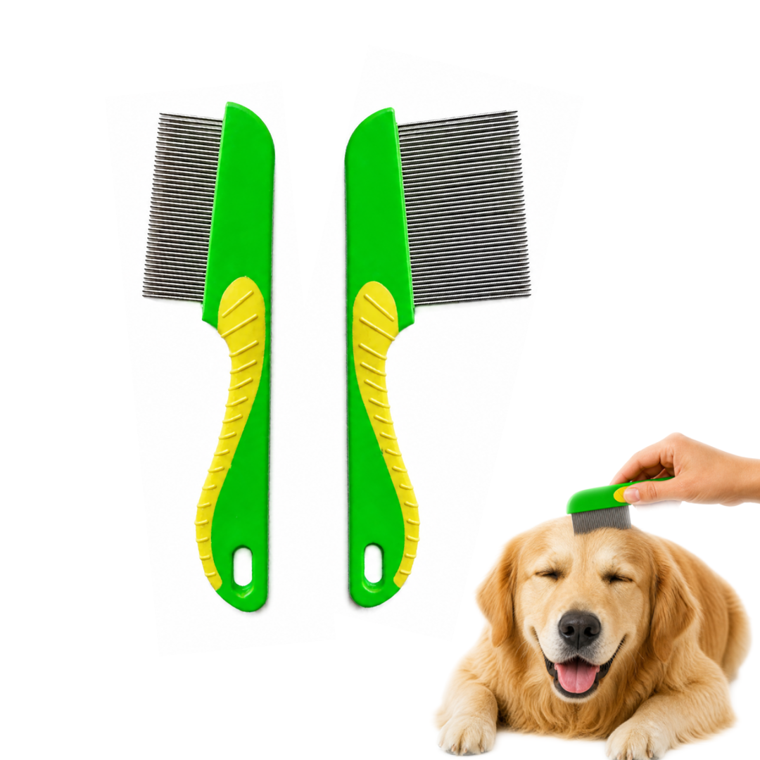 Professional Pet Flea Comb for Dogs & Cats | Dual-Bristle Variant Set (Long & Short Bristles) | High-Density Stainless Steel Lice | Tick & Dander Remover | Manual Non-Slip Ergonomic Grip (FLEA COMB - SMALL) | (FLEA COMB - LARGE)