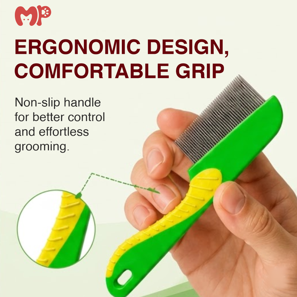 Professional Pet Flea Comb for Dogs & Cats | Dual-Bristle Variant Set (Long & Short Bristles) | High-Density Stainless Steel Lice | Tick & Dander Remover | Manual Non-Slip Ergonomic Grip (FLEA COMB - SMALL) | (FLEA COMB - LARGE)