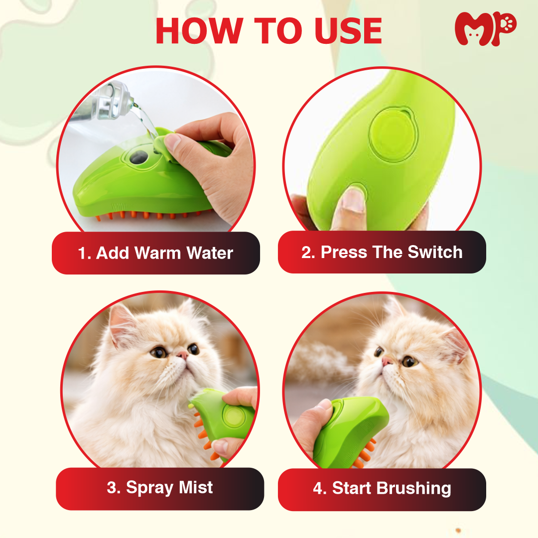Mango-Shaped Electric Pet Steamer & Massage Brush for Cats and Dogs | Gentle Grooming | Steam Cleaning | Relaxing Pet Massage Tool