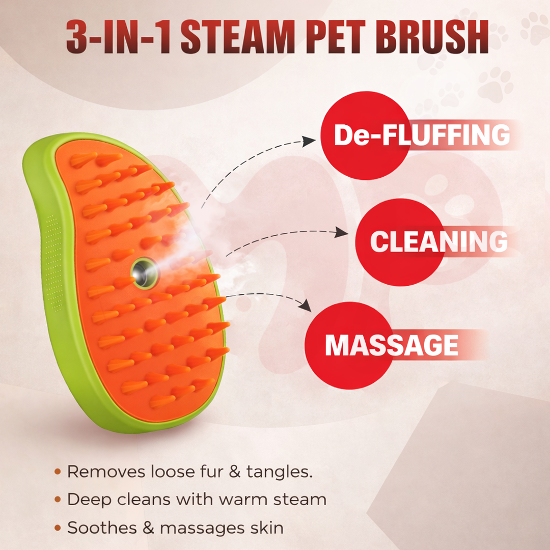 Mango-Shaped Electric Pet Steamer & Massage Brush for Cats and Dogs | Gentle Grooming | Steam Cleaning | Relaxing Pet Massage Tool