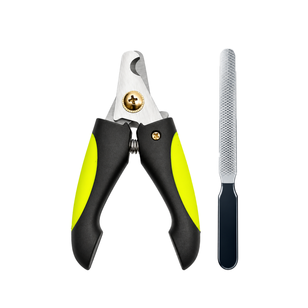 Professional Pet Nail Clippers and File Set for Dogs & Cats | Heavy Duty Stainless Steel Trimmer | Safety Guard to Avoid Over-Cutting | Non-Slip Ergonomic Handles