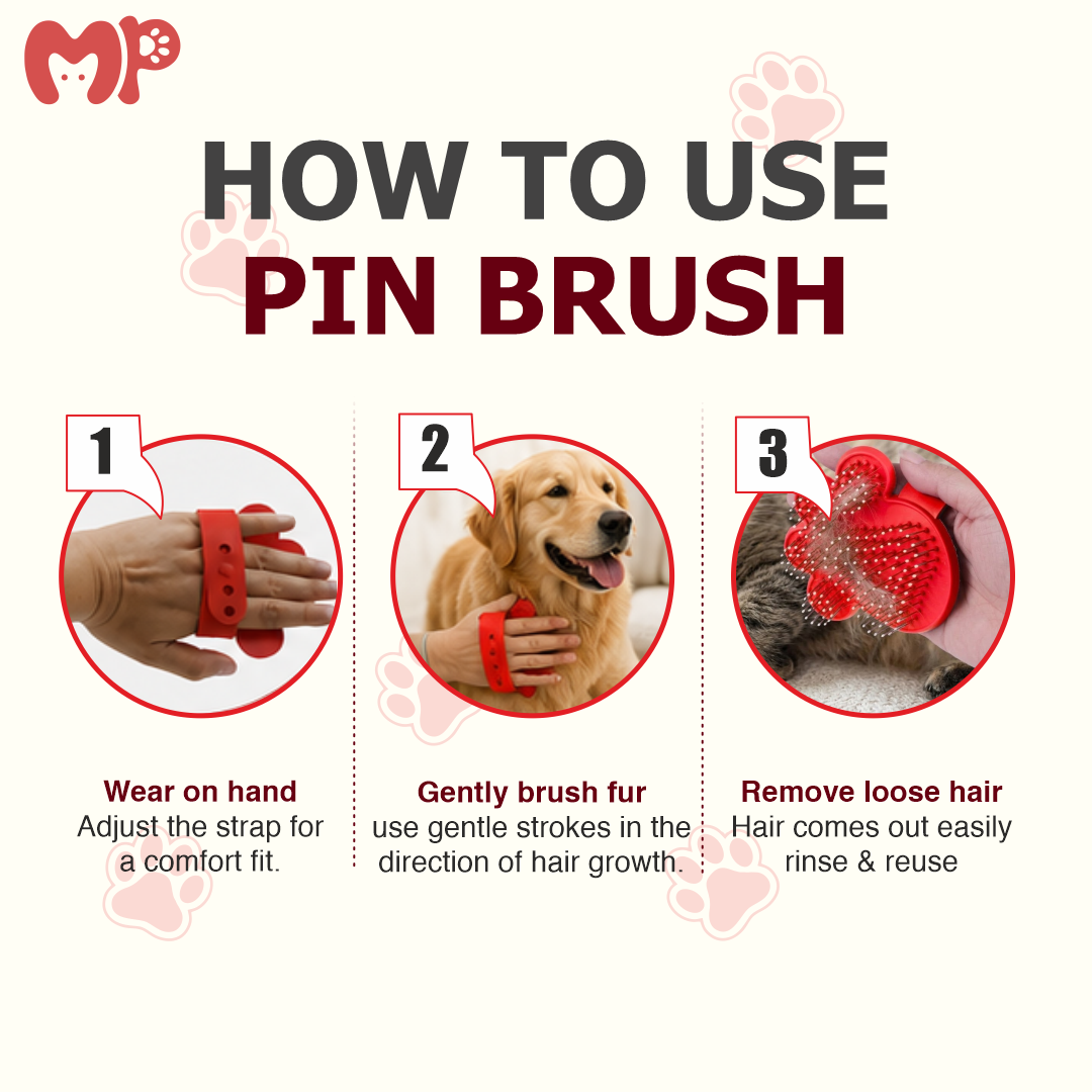 Paw Shape Pin Brush for Dogs and Cats | Shedding and Grooming Glove | Adjustable Strap