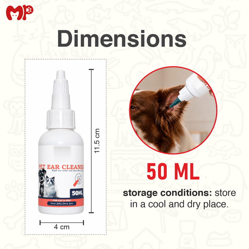 Premium Pet Ear Cleaner Drops for Dogs & Cats – 50ml | Alcohol-Free| No-Sting Formula for Ear Mite Treatment| Itch Relief| Wax Removal & Bad Odor Control