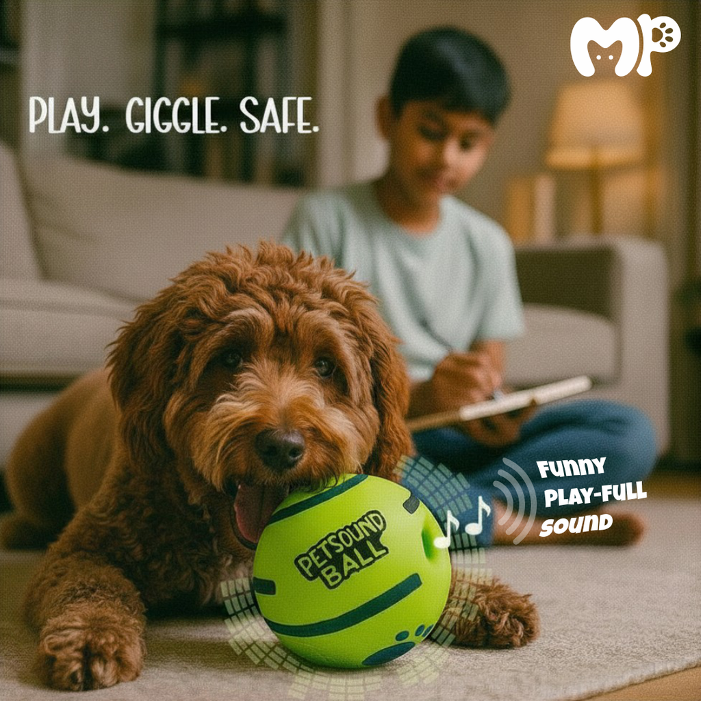 Interactive Wobble Giggle Ball Dog Toy | Battery-Free Movement Activated Sound Ball | Easy Grip Holes | for Dogs & Cats