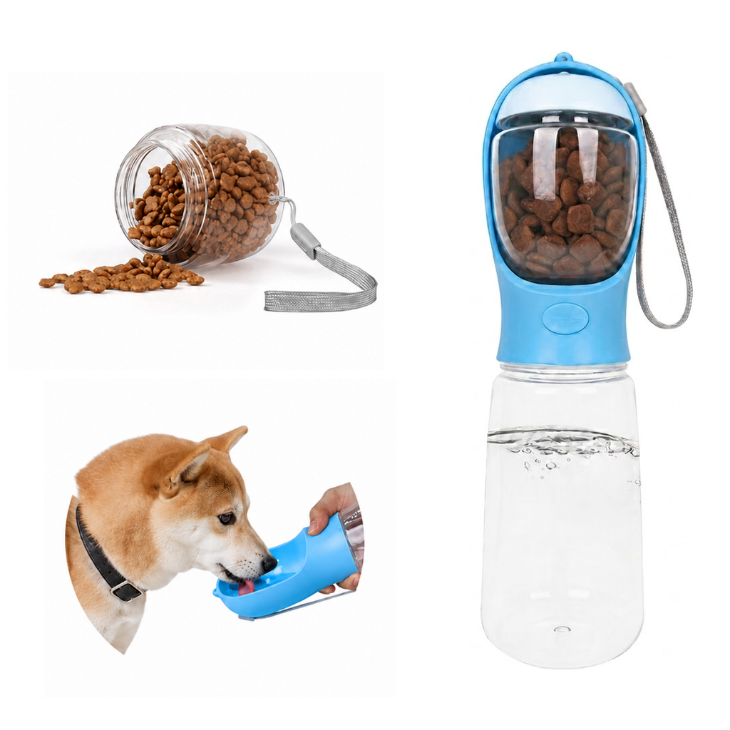 Premium 2-in-1 Portable Dog Water Bottle & Food Dispenser | Leak-Proof Travel Pet Feeder with Built-in Carbon Filter & Drinking Bowl for Walking, Hiking, and Travel