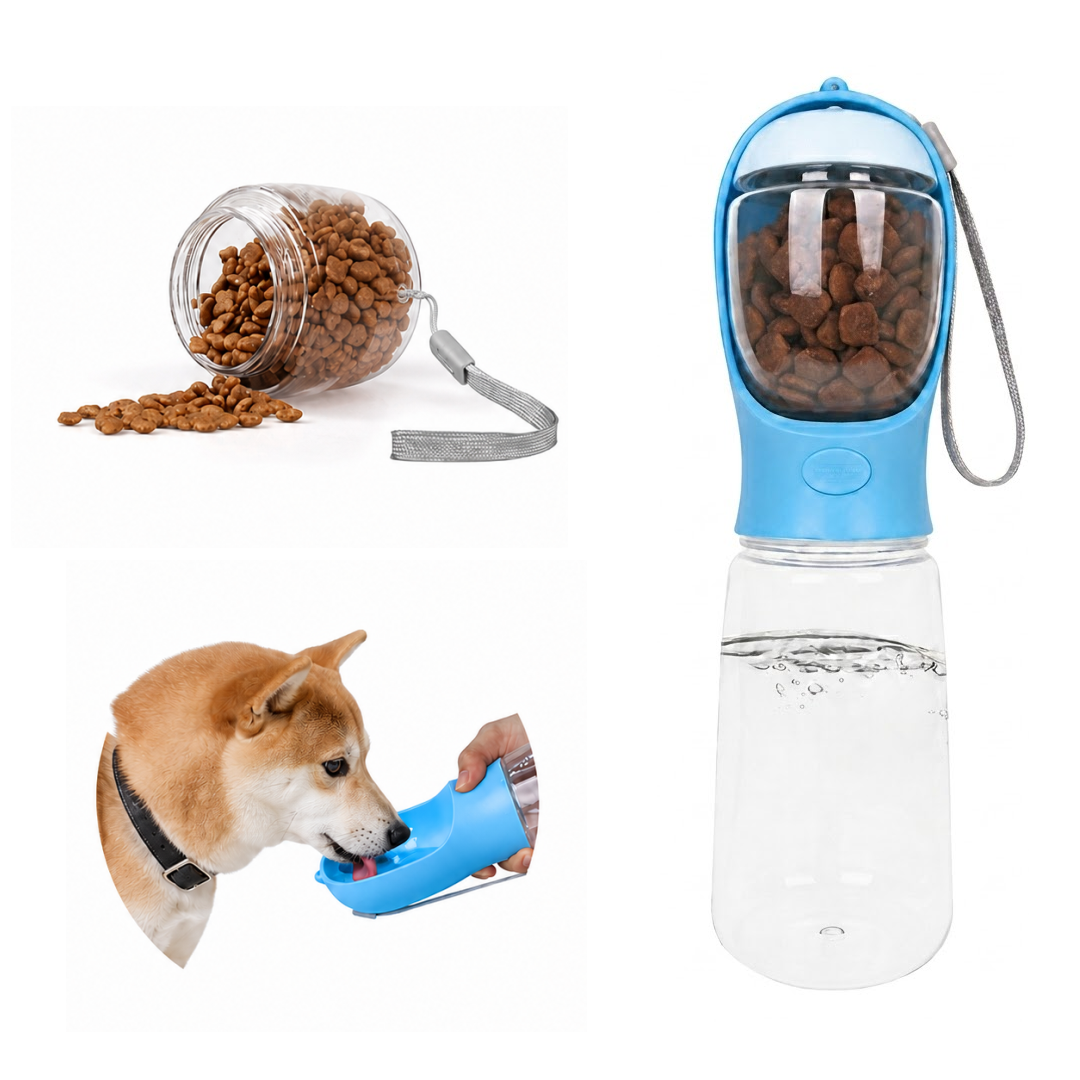 Premium 2-in-1 Portable Dog Water Bottle & Food Dispenser | Leak-Proof Travel Pet Feeder with Built-in Carbon Filter & Drinking Bowl for Walking, Hiking, and Travel