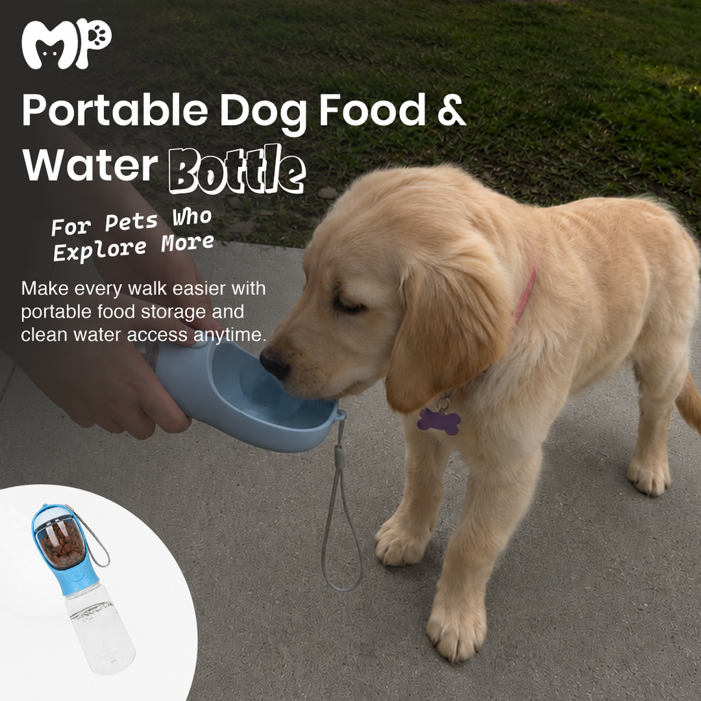 Premium 2-in-1 Portable Dog Water Bottle & Food Dispenser | Leak-Proof Travel Pet Feeder with Built-in Carbon Filter & Drinking Bowl for Walking, Hiking, and Travel