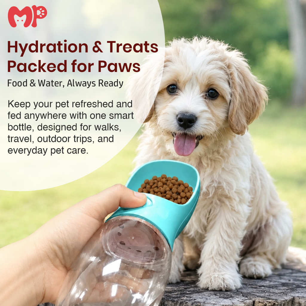 Premium 2-in-1 Portable Dog Water Bottle & Food Dispenser | Leak-Proof Travel Pet Feeder with Built-in Carbon Filter & Drinking Bowl for Walking, Hiking, and Travel