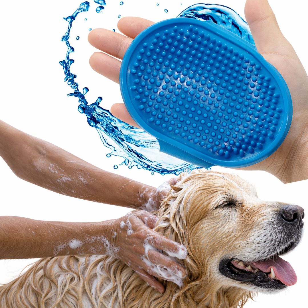Pet Grooming & Bathing Brush | Silicone | Oval Shape | Adjustable Strap | for Dogs | Cats | Rabbits & Horses