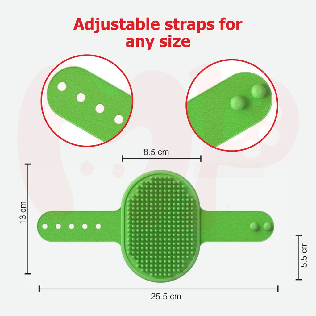 Pet Grooming & Bathing Brush | Silicone | Oval Shape | Adjustable Strap | for Dogs | Cats | Rabbits & Horses
