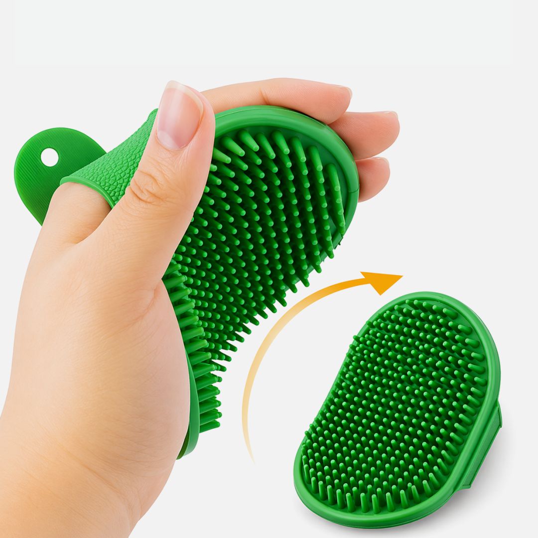 Pet Grooming & Bathing Brush | Silicone | Oval Shape | Adjustable Strap | for Dogs | Cats | Rabbits & Horses
