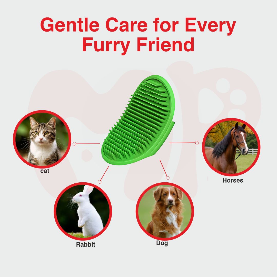 Pet Grooming & Bathing Brush | Silicone | Oval Shape | Adjustable Strap | for Dogs | Cats | Rabbits & Horses