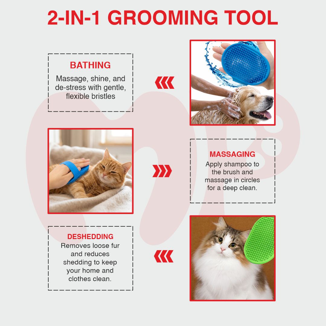 Pet Grooming & Bathing Brush | Silicone | Oval Shape | Adjustable Strap | for Dogs | Cats | Rabbits & Horses