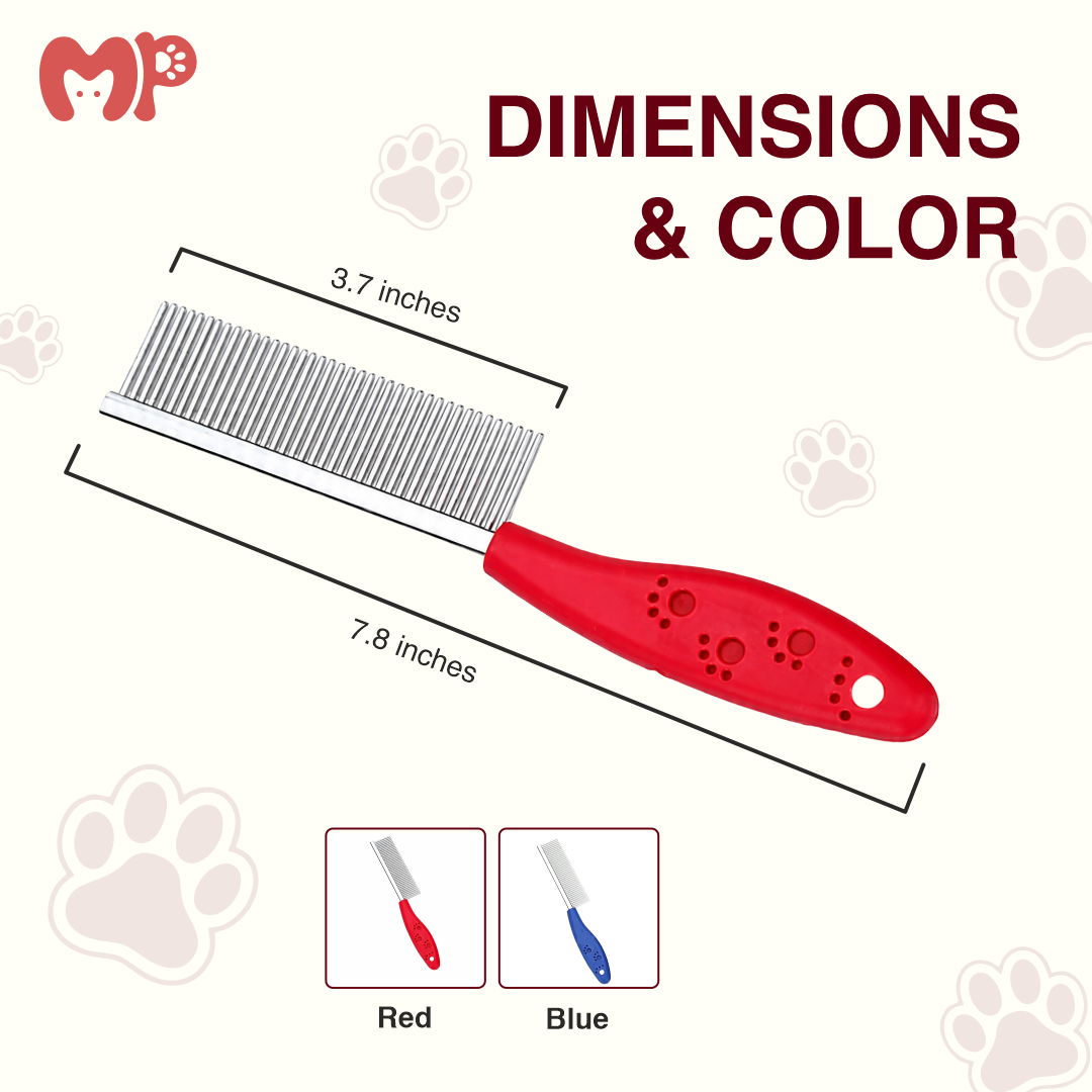 2-in-1 Dual-Sided Pet Grooming Comb with Stainless Steel Wide and Fine Teeth | for Dogs and Cats | Reduces Shedding | Stainless Steel Detangling & Finishing Undercoat Rake with Paw-Print Ergonomic Handle | DOUBLE COMB