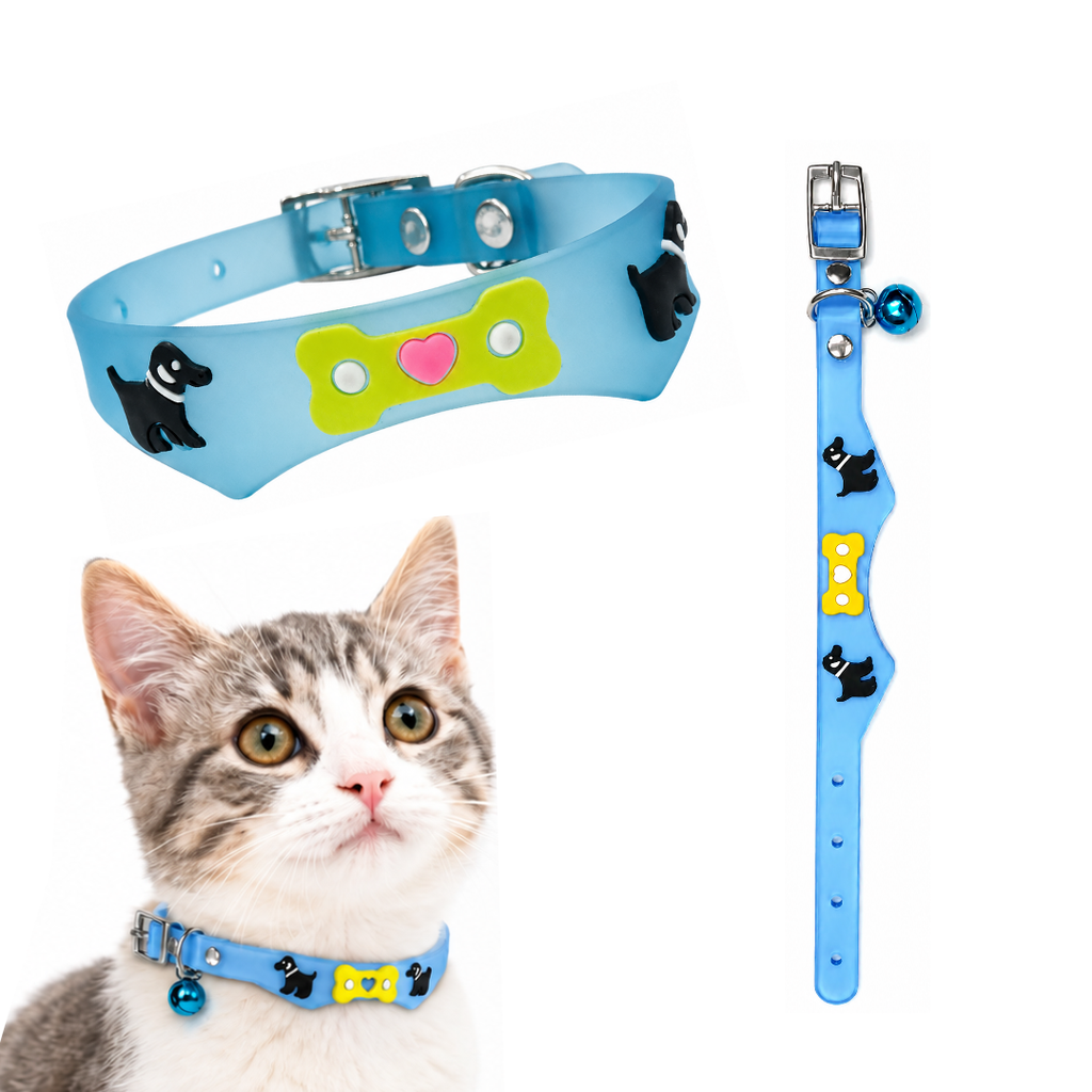 Premium Adjustable Silicone Pet Collar with Bell | Non-Slip Safety Neck Strap with 3D Cartoon Charm | Soft Flexible Collar for Cats, Kittens & Small Puppies
