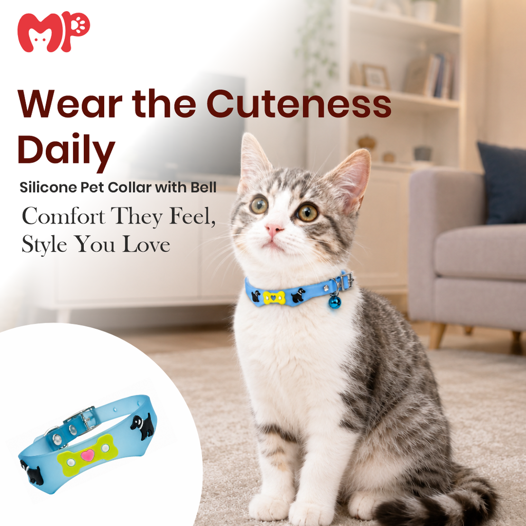 Premium Adjustable Silicone Pet Collar with Bell | Non-Slip Safety Neck Strap with 3D Cartoon Charm | Soft Flexible Collar for Cats, Kittens & Small Puppies