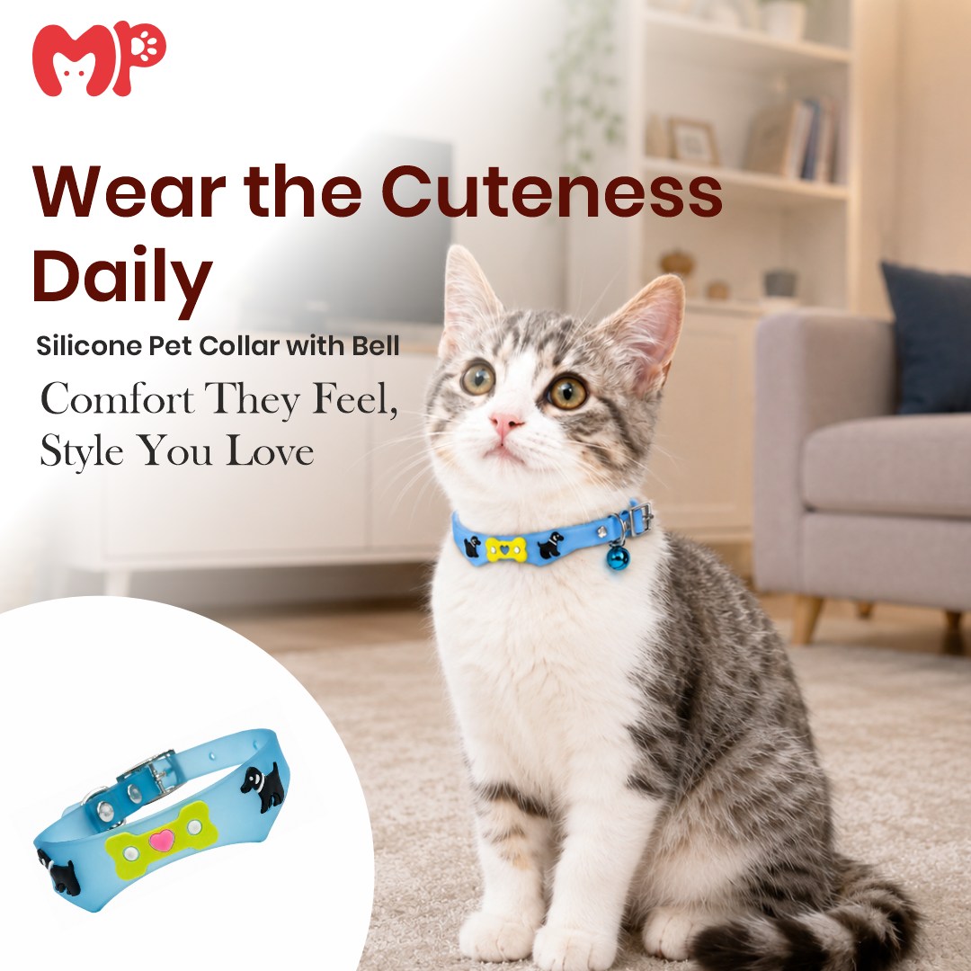 Premium Adjustable Silicone Pet Collar with Bell | Non-Slip Safety Neck Strap with 3D Cartoon Charm | Soft Flexible Collar for Cats, Kittens & Small Puppies
