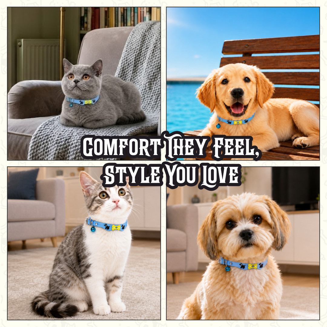 Premium Adjustable Silicone Pet Collar with Bell | Non-Slip Safety Neck Strap with 3D Cartoon Charm | Soft Flexible Collar for Cats, Kittens & Small Puppies