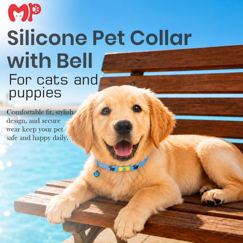 Premium Adjustable Silicone Pet Collar with Bell | Non-Slip Safety Neck Strap with 3D Cartoon Charm | Soft Flexible Collar for Cats, Kittens & Small Puppies