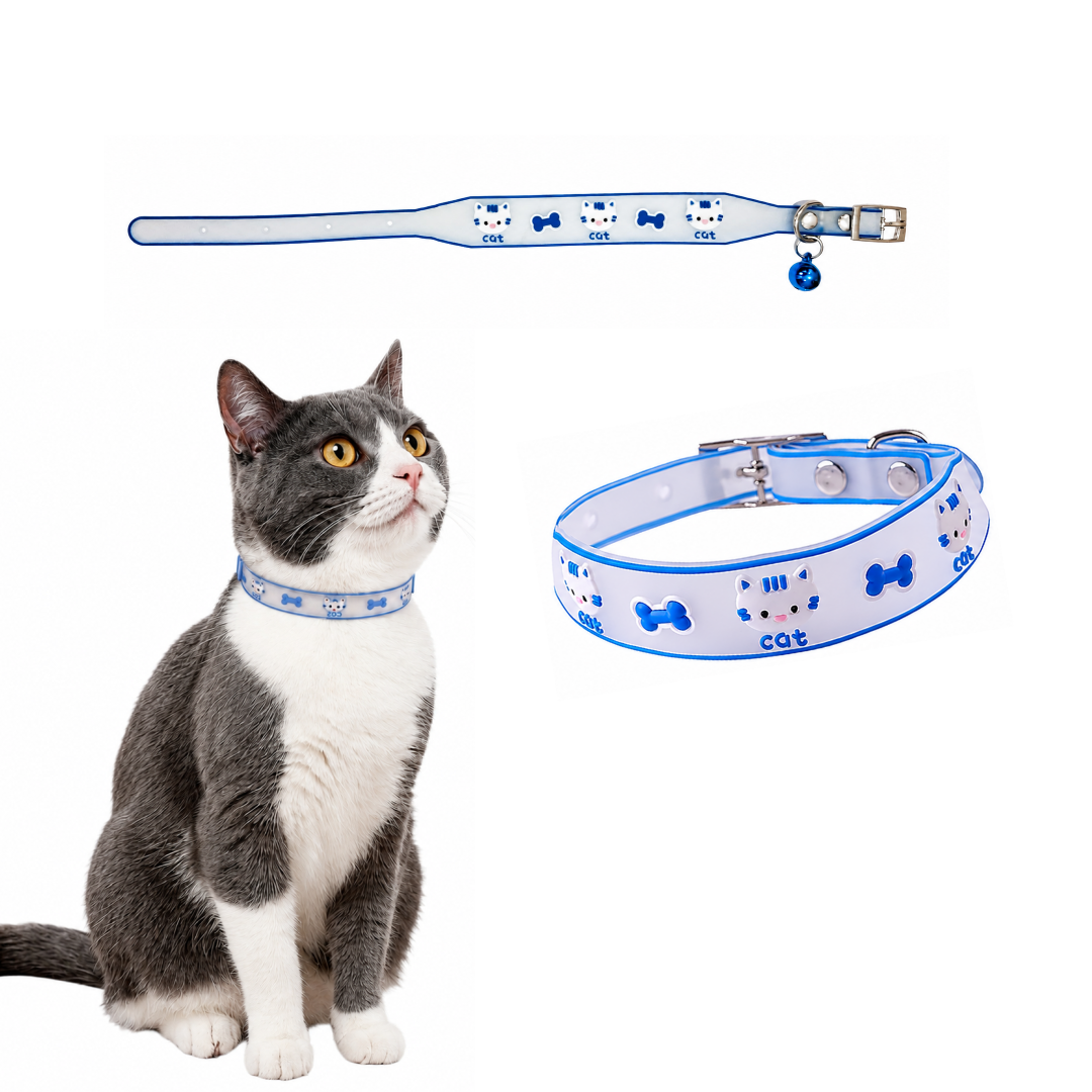 Reflective Silicone Cat Collar with Bell | Adjustable Waterproof Pet Neck Strap for Cats & Small Pets