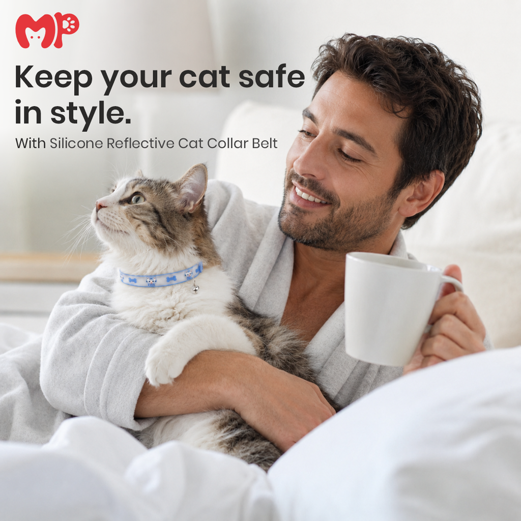 Reflective Silicone Cat Collar with Bell | Adjustable Waterproof Pet Neck Strap for Cats & Small Pets