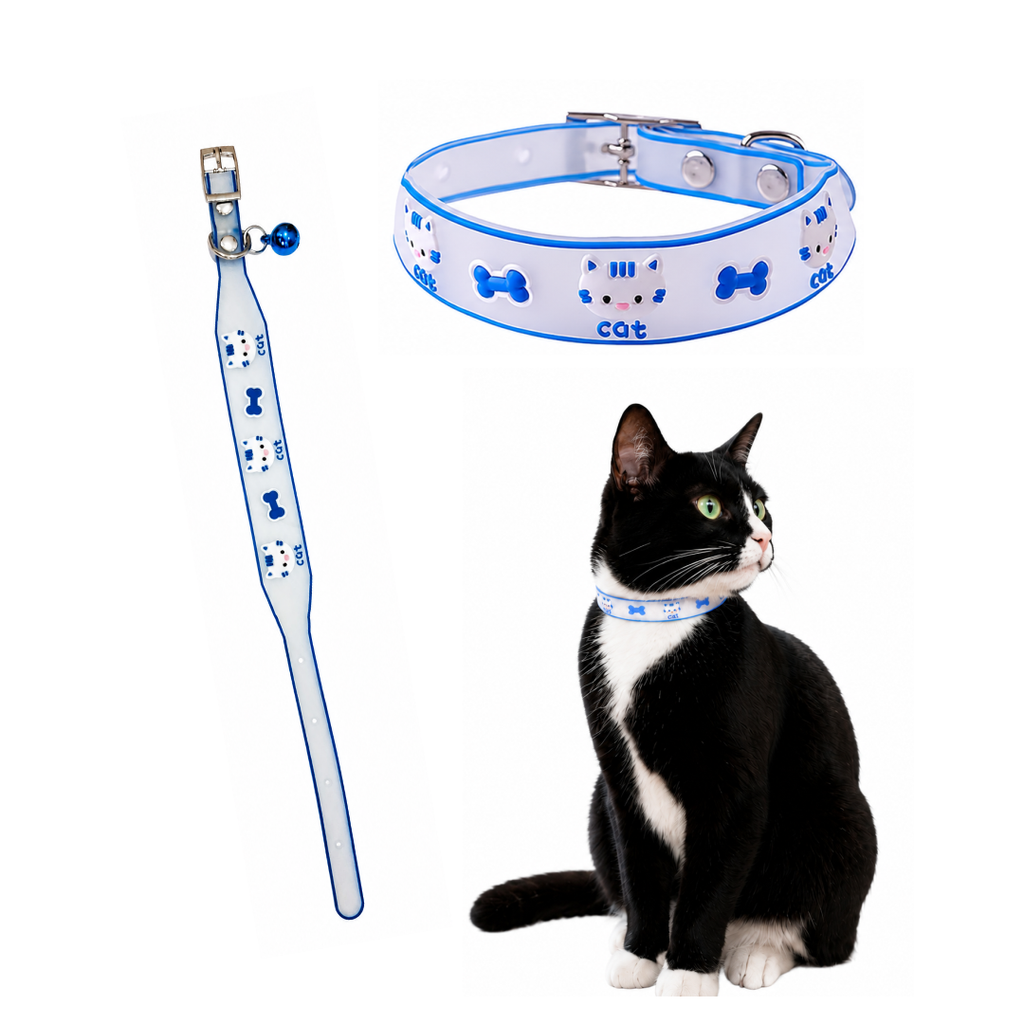 Reflective Silicone Cat Collar with Bell | Adjustable Waterproof Pet Neck Strap for Cats & Small Pets