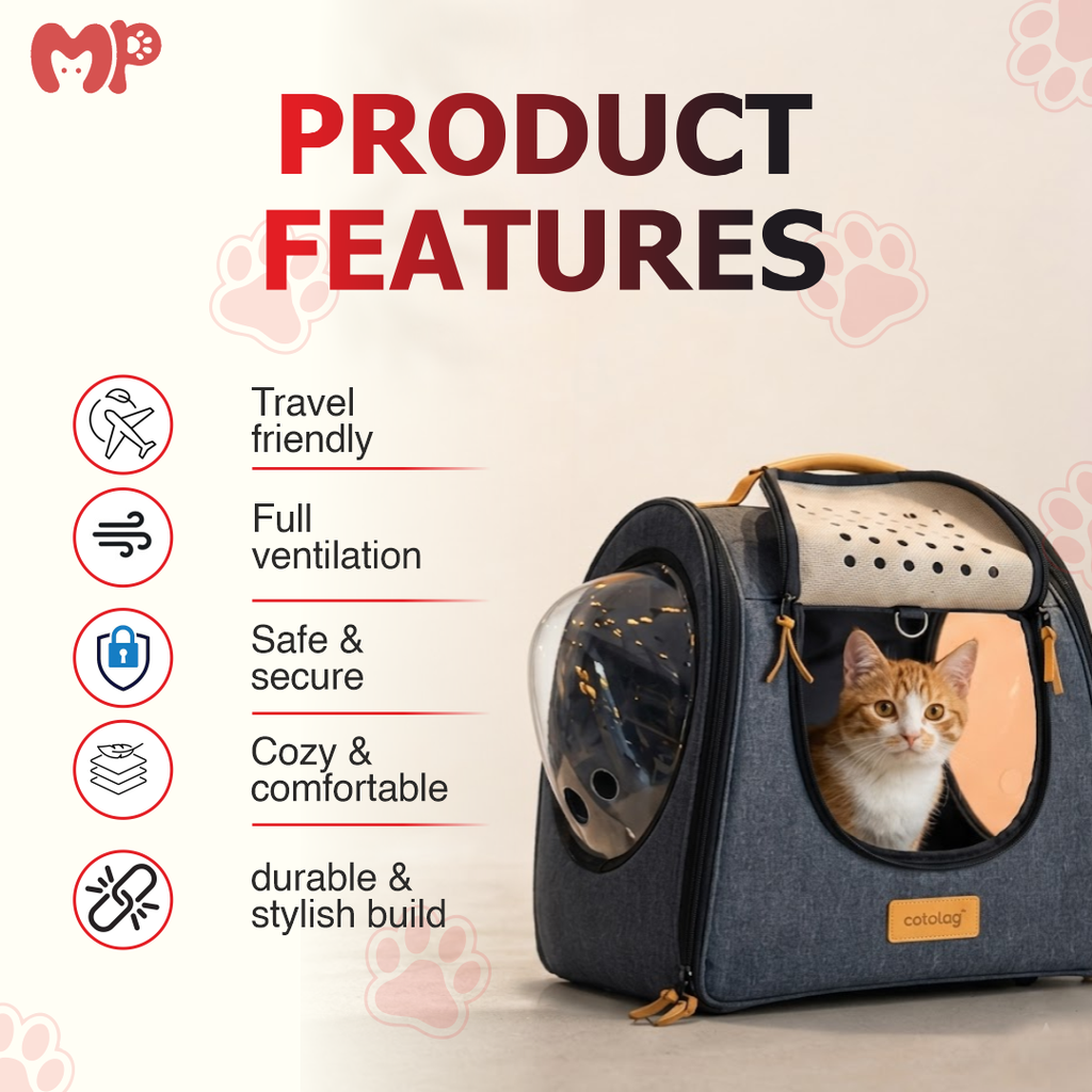 Foldable Pet Carrier Backpack for Cats and Dogs| Travel Friendly Travel Bag with Bubble Window & Full Ventilation