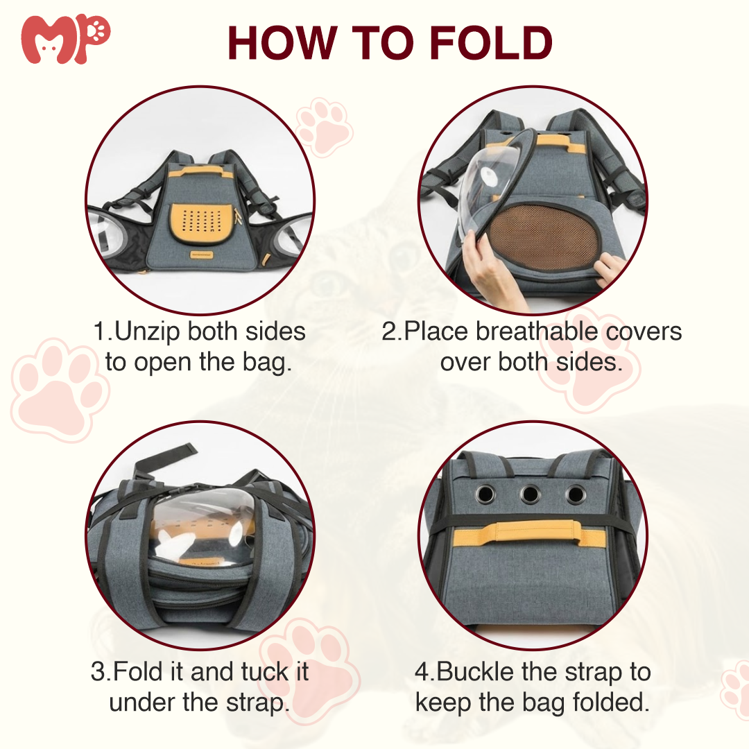 Foldable Pet Carrier Backpack for Cats and Dogs| Travel Friendly Travel Bag with Bubble Window & Full Ventilation