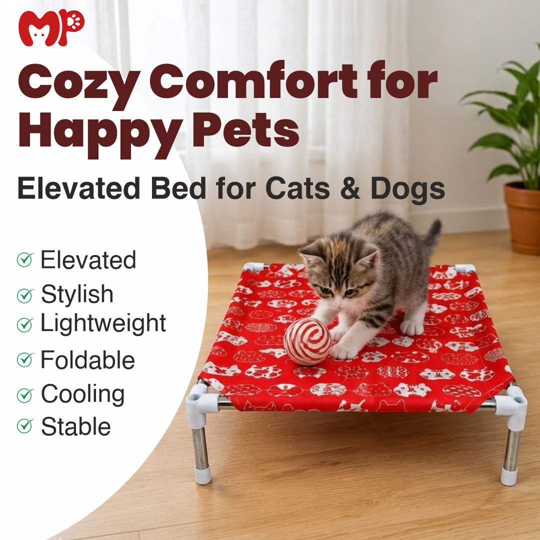 Premium Elevated Pet Bed Cot with Breathable Cooling Fabric | Raised Dog & Cat Hammock Style Lounge | Foldable | Lightweight | Stable Non-Electric Relaxation Cot for Indoor & Outdoor Use (Large) | (Medium) | (Small)