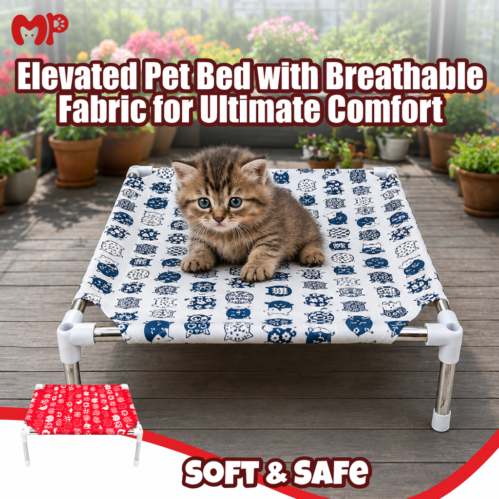 Premium Elevated Pet Bed Cot with Breathable Cooling Fabric | Raised Dog & Cat Hammock Style Lounge | Foldable | Lightweight | Stable Non-Electric Relaxation Cot for Indoor & Outdoor Use (Large) | (Medium) | (Small)
