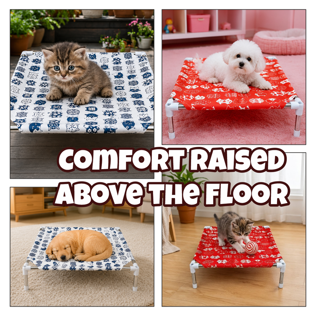 Premium Elevated Pet Bed Cot with Breathable Cooling Fabric | Raised Dog & Cat Hammock Style Lounge | Foldable | Lightweight | Stable Non-Electric Relaxation Cot for Indoor & Outdoor Use (Large) | (Medium) | (Small)