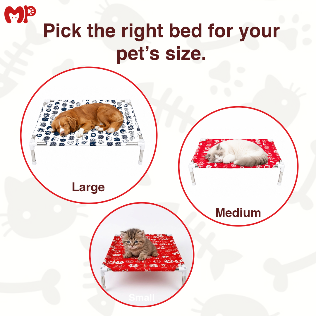 Premium Elevated Pet Bed Cot with Breathable Cooling Fabric | Raised Dog & Cat Hammock Style Lounge | Foldable | Lightweight | Stable Non-Electric Relaxation Cot for Indoor & Outdoor Use (Large) | (Medium) | (Small)