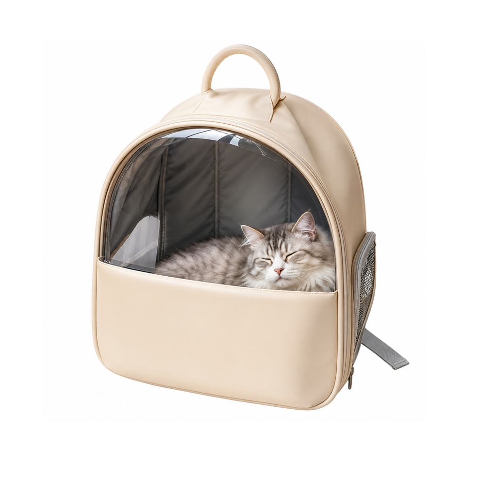 Premium Leather Pet Carrier Backpack with Large Transparent Window | Comfort Dual-Strap Travel Bag with Removable Soft Pad for Cats and Small Dogs