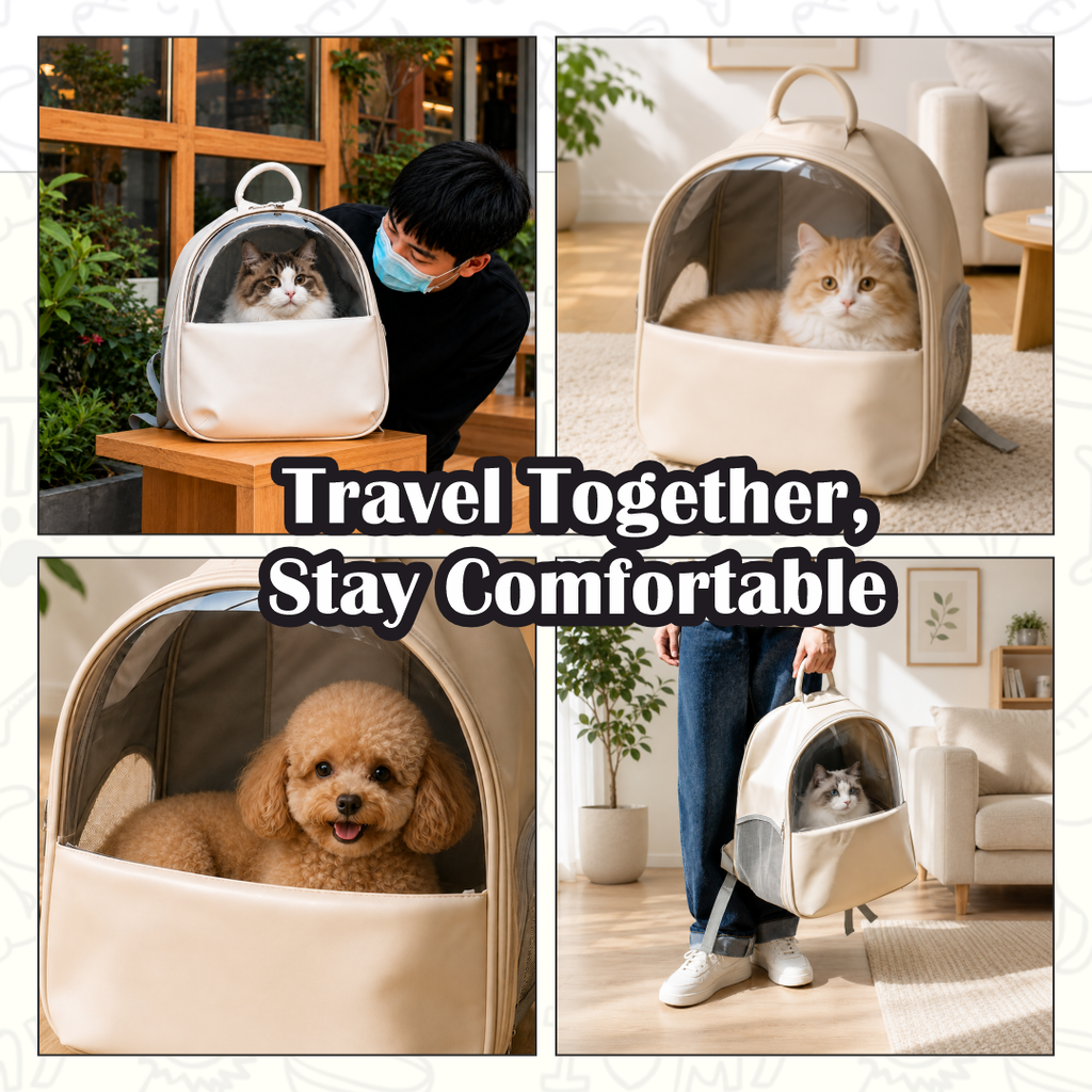Premium Leather Pet Carrier Backpack with Large Transparent Window | Comfort Dual-Strap Travel Bag with Removable Soft Pad for Cats and Small Dogs