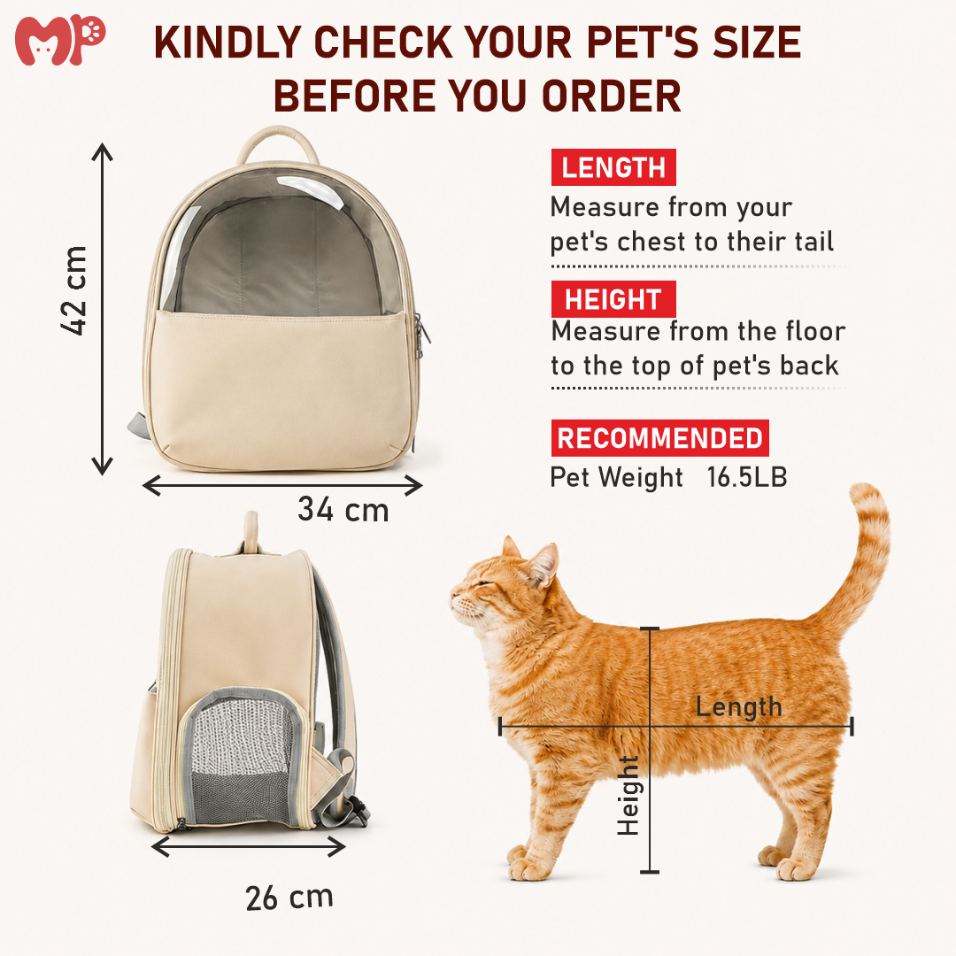 Premium Leather Pet Carrier Backpack with Large Transparent Window | Comfort Dual-Strap Travel Bag with Removable Soft Pad for Cats and Small Dogs