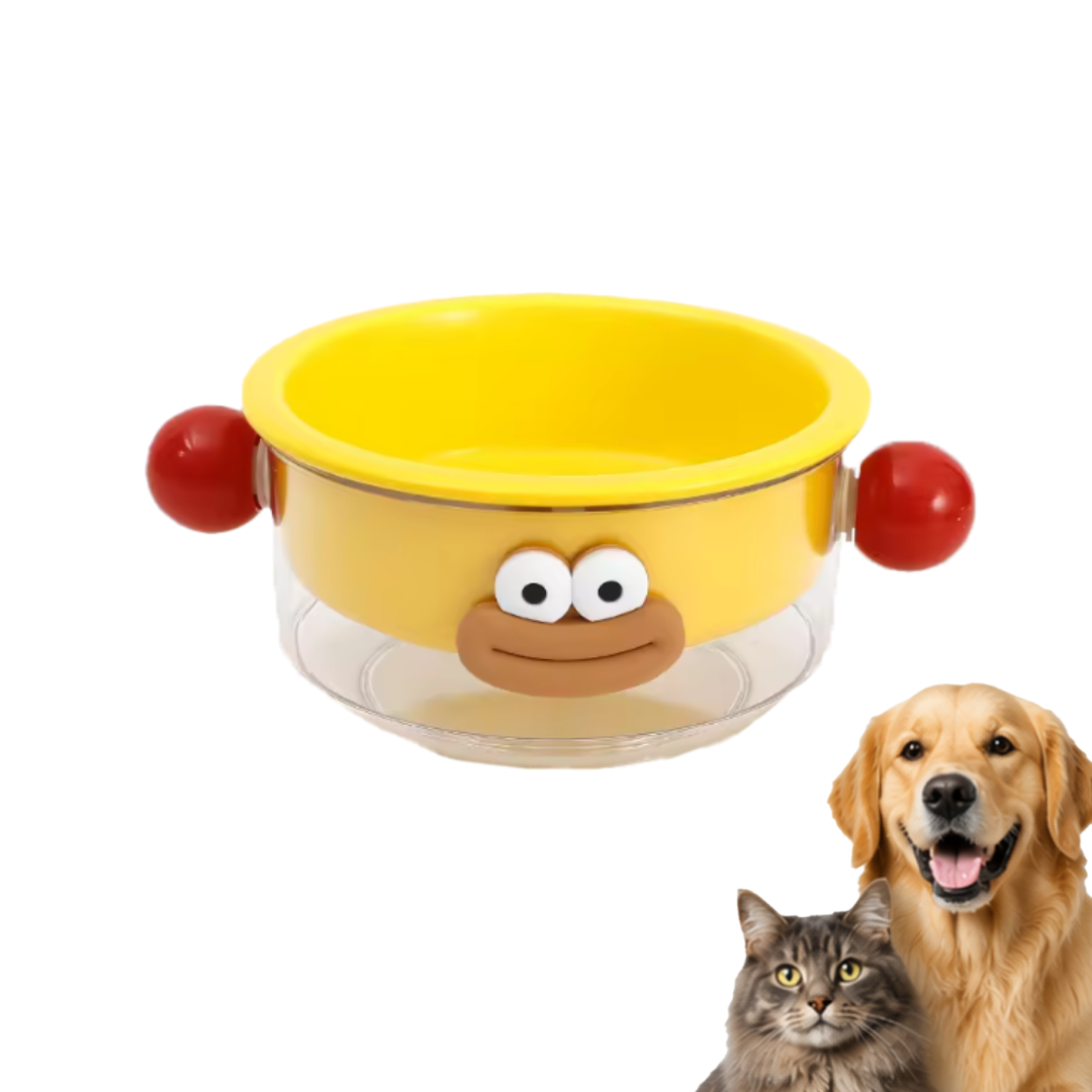 Premium Ceramic & Glass Dual-Layer Pet Bowl | Anti-Slip | Mess-Free Elevated Food & Water Feeder for Cats and Dogs (Cute Animated Design)
