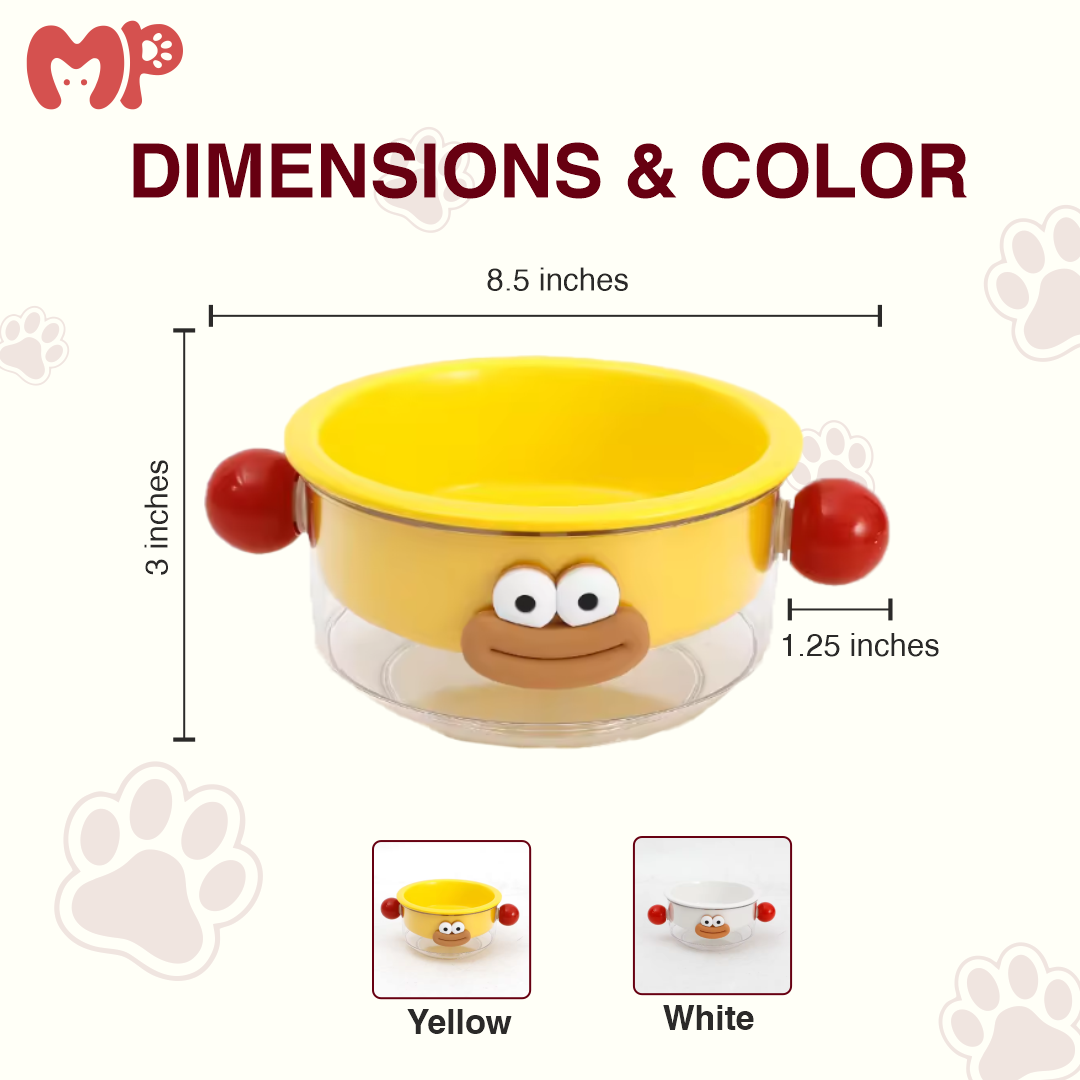 Premium Ceramic & Glass Dual-Layer Pet Bowl | Anti-Slip | Mess-Free Elevated Food & Water Feeder for Cats and Dogs (Cute Animated Design)
