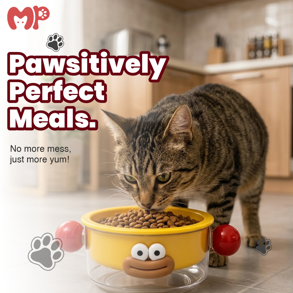 Premium Ceramic & Glass Dual-Layer Pet Bowl | Anti-Slip | Mess-Free Elevated Food & Water Feeder for Cats and Dogs (Cute Animated Design)