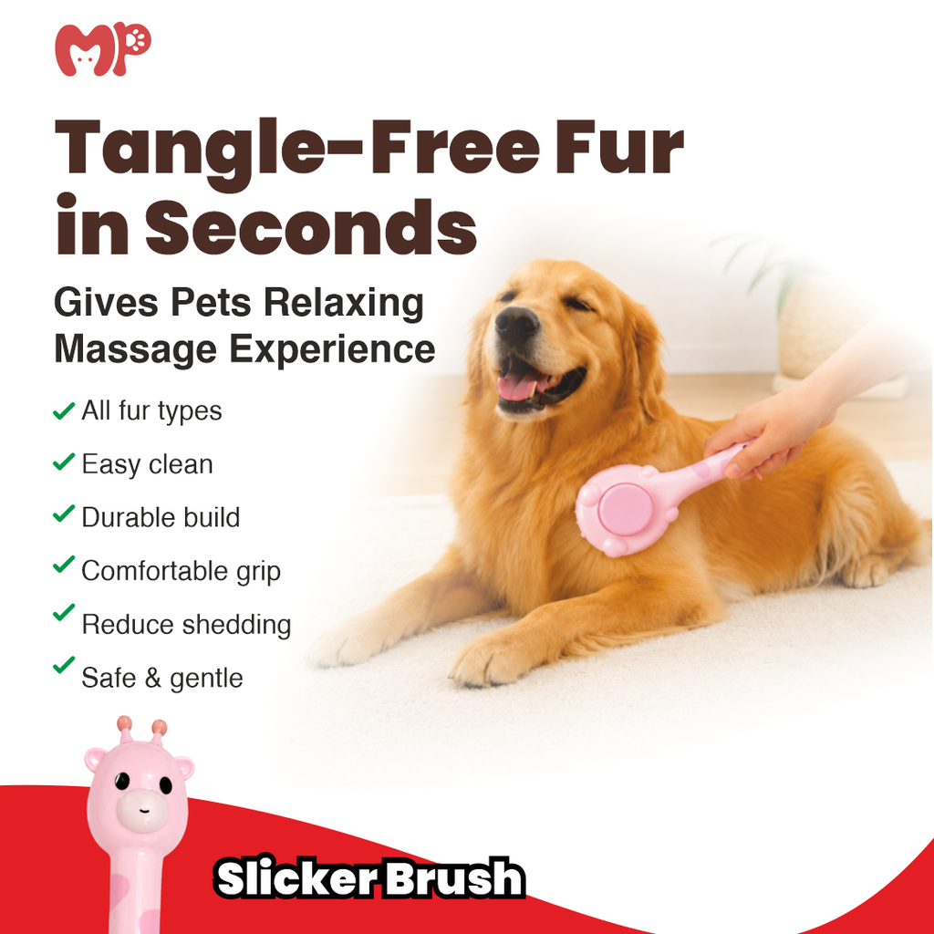 Cute Giraffe Self-Cleaning Slicker Brush for Dogs and Cats – One-Click Fur Release Pet Grooming Tool with Gentle Massage Bristles for De-Shedding | Tangled Undercoats