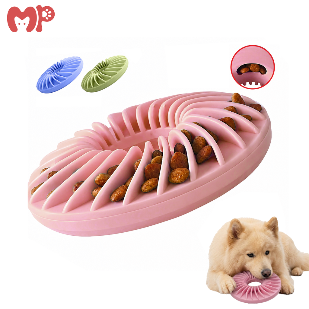 Multi-Functional Silicone Slow Feeder Dog Toy – 3-in-1 Flying Disc | Dental Chew Toy | Treat Dispensing Puzzle for Dogs & Cats