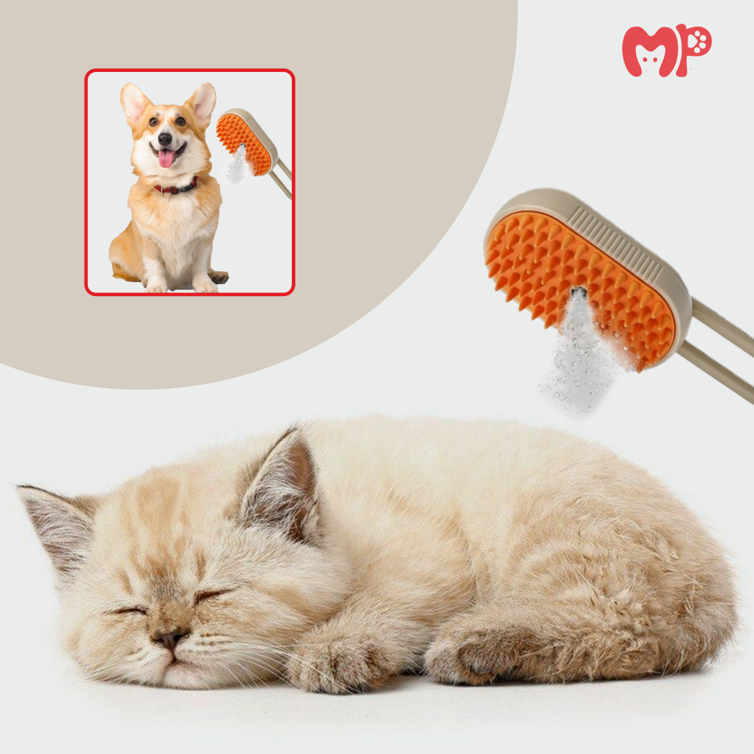 Electric Pet Steamer & Massage Brush for Cats and Dogs with Handle | Gentle Steam Grooming Tool for Shedding, Detangling & Relaxing Pet Massage | Safe & Easy Pet Hair Care Brush