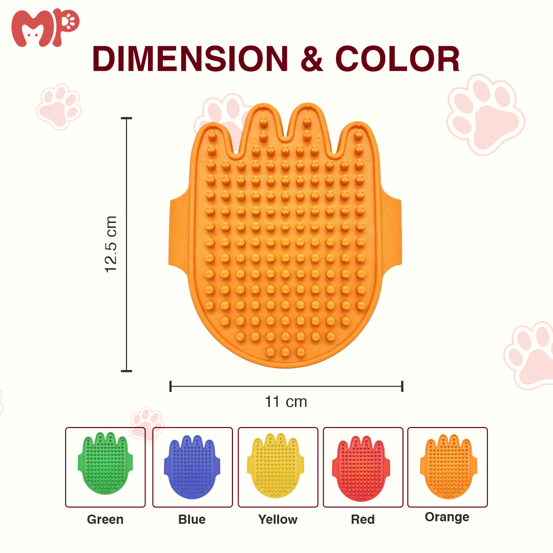 Flexible Silicone Four-Finger Pet Grooming Brush for Dogs & Cats – Soft Rubber Massage Bristles with Back Hand Strap for Easy De shedding | Bathing | Detangling Loose Fur