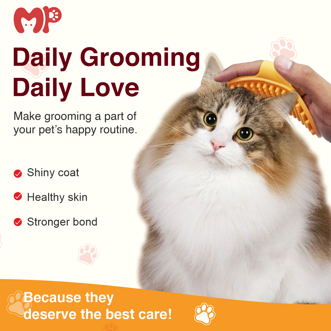Flexible Silicone Four-Finger Pet Grooming Brush for Dogs & Cats – Soft Rubber Massage Bristles with Back Hand Strap for Easy De shedding | Bathing | Detangling Loose Fur