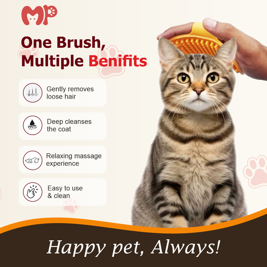 Flexible Silicone Four-Finger Pet Grooming Brush for Dogs & Cats – Soft Rubber Massage Bristles with Back Hand Strap for Easy De shedding | Bathing | Detangling Loose Fur