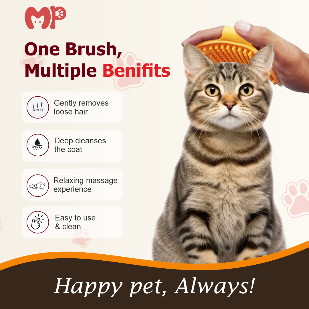 Flexible Silicone Four-Finger Pet Grooming Brush for Dogs & Cats – Soft Rubber Massage Bristles with Back Hand Strap for Easy De shedding | Bathing | Detangling Loose Fur