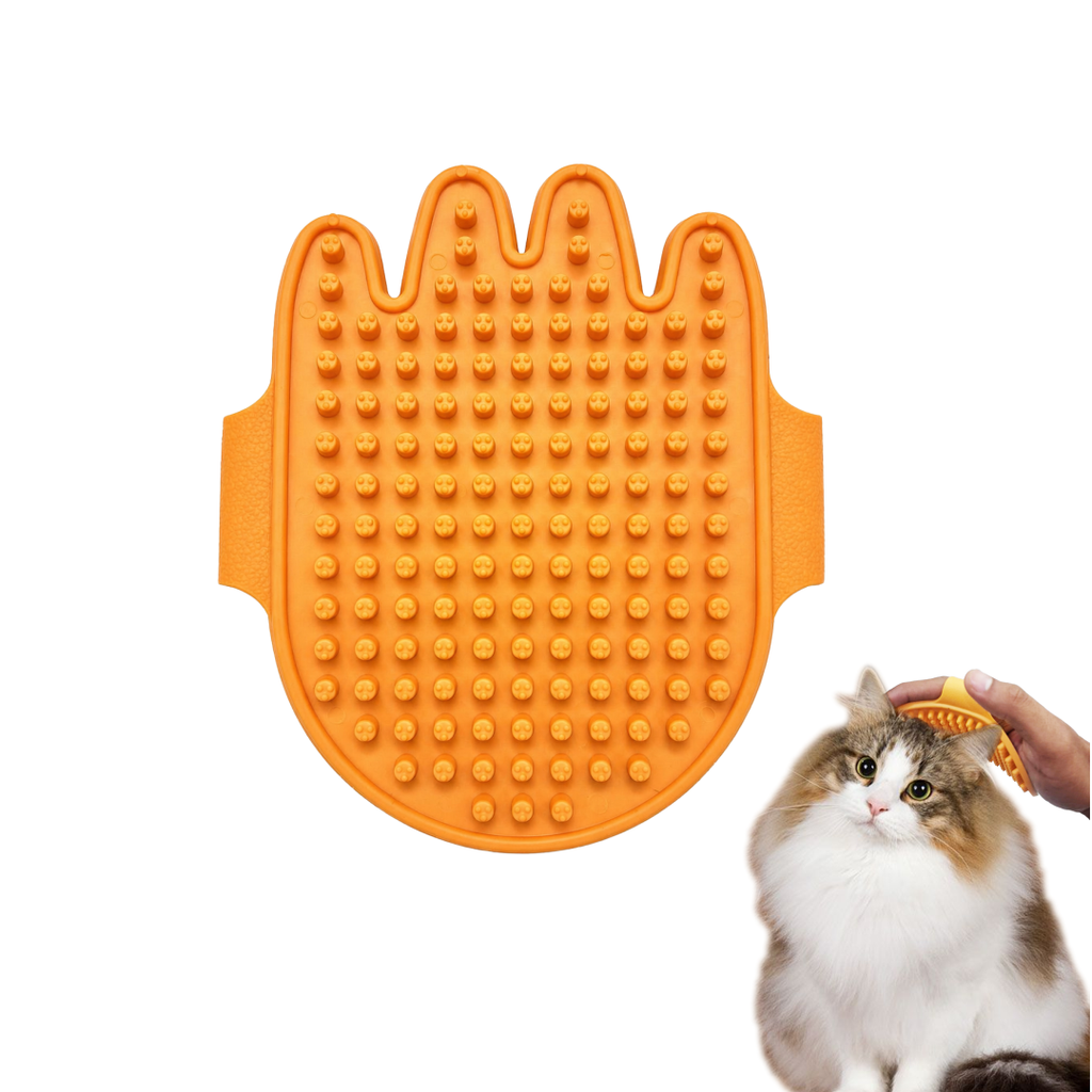 Flexible Silicone Four-Finger Pet Grooming Brush for Dogs & Cats – Soft Rubber Massage Bristles with Back Hand Strap for Easy De shedding | Bathing | Detangling Loose Fur