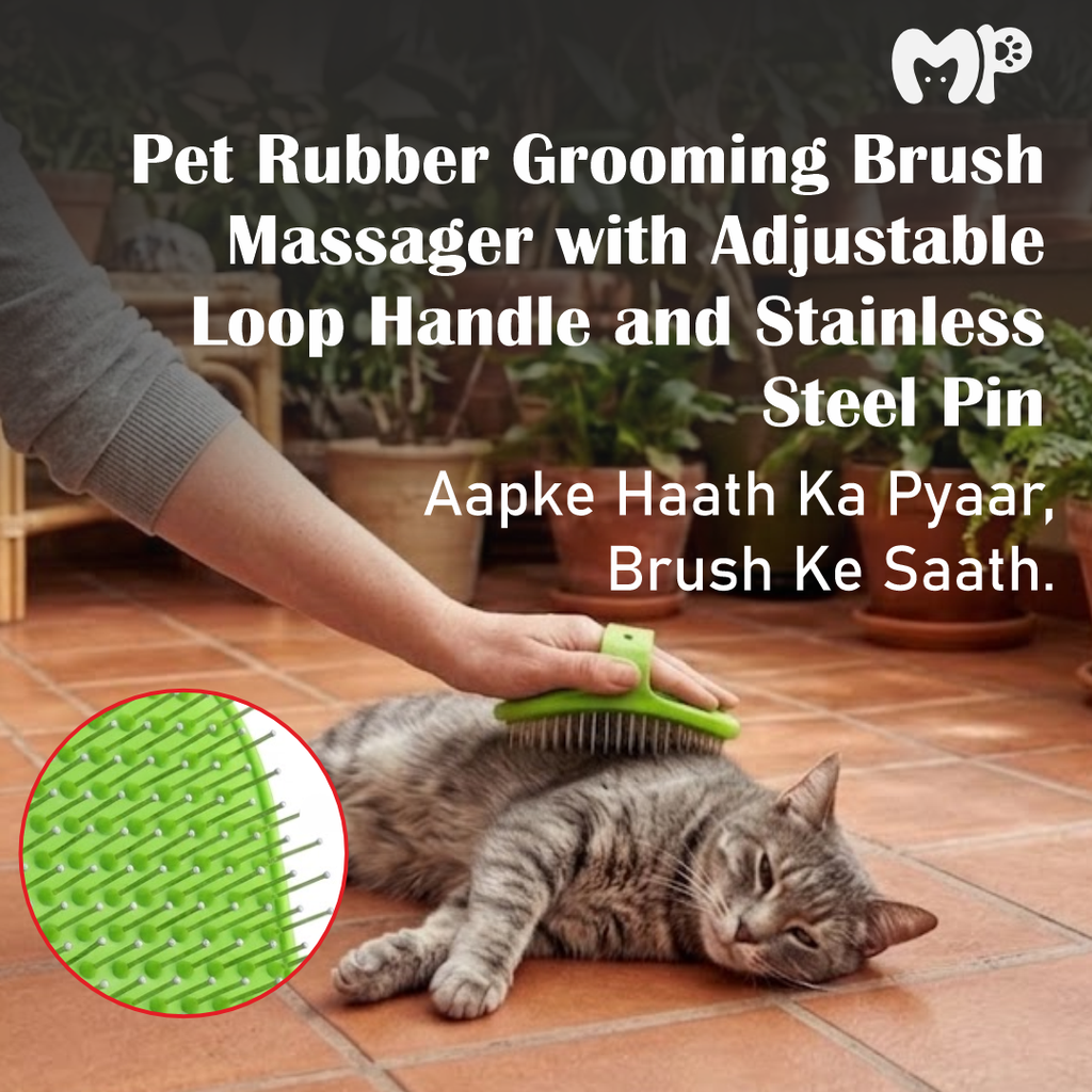 Premium Stainless Steel Pin Pet Grooming Brush with Protective Tips | Dual-Action Detangling & Massage Palm Brush with Adjustable Loop Handle for Dogs & Cats