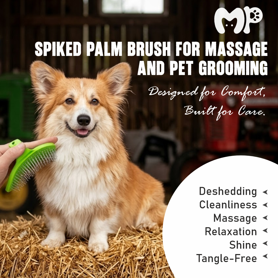 Premium Stainless Steel Pin Pet Grooming Brush with Protective Tips | Dual-Action Detangling & Massage Palm Brush with Adjustable Loop Handle for Dogs & Cats