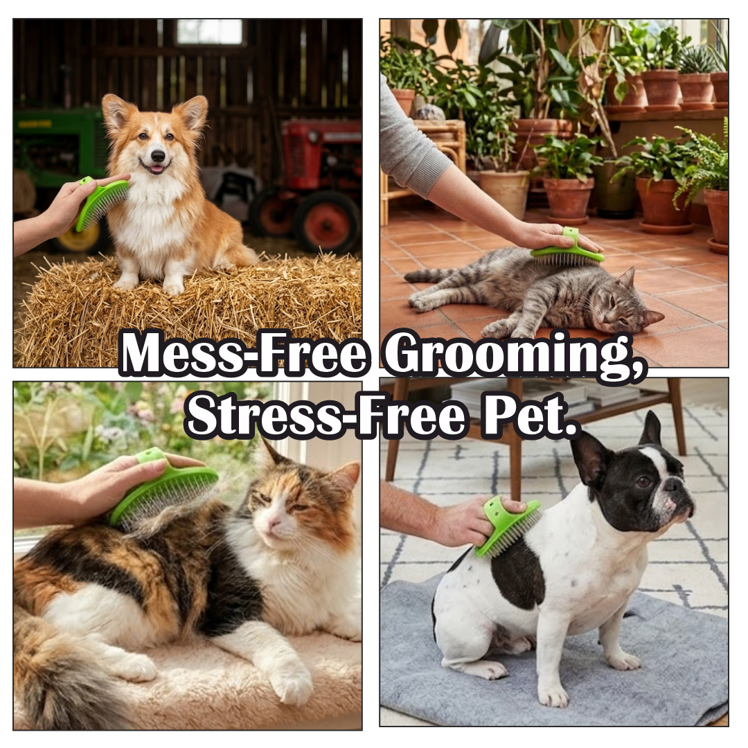 Premium Stainless Steel Pin Pet Grooming Brush with Protective Tips | Dual-Action Detangling & Massage Palm Brush with Adjustable Loop Handle for Dogs & Cats
